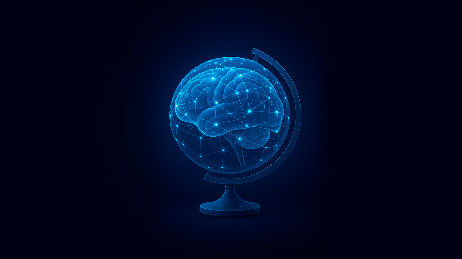Cerebro en forma de globo terráqueo, con rutas como si fueran eventos conectados